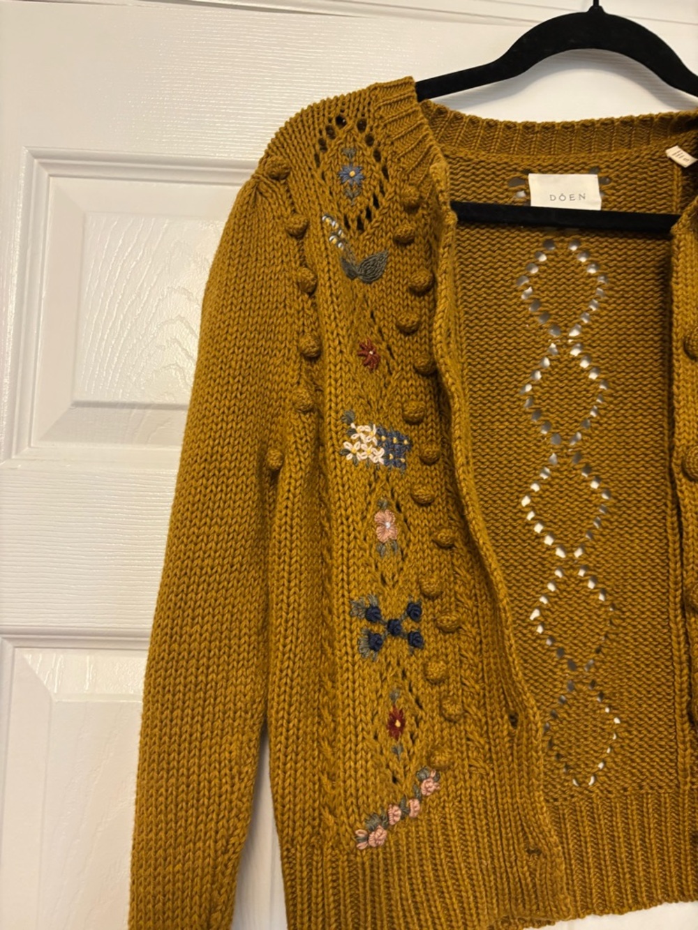 DÔEN Forget Me Not Cardigan Small Mustard Embroidered Organic Cotton - Picture 15 of 16